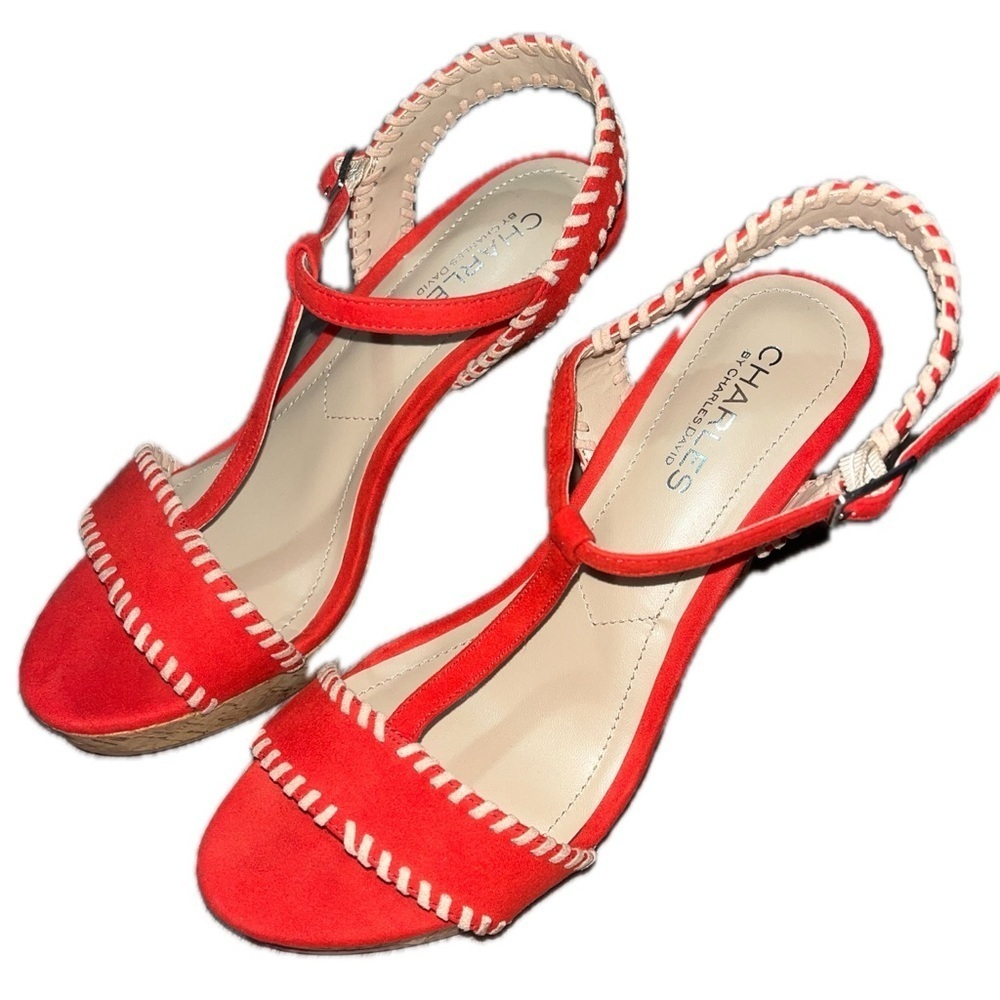 Charles by Charles David Red Wedge Sandals - Picture 2 of 12